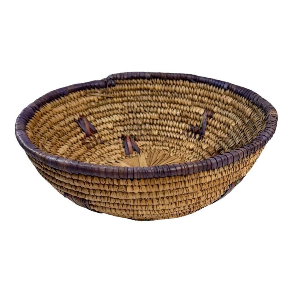 Vintage African 9" woven coil grass basket bowl Centerpiece Fruit Catch All